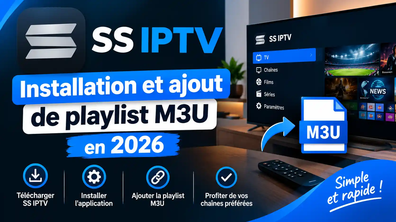 SS IPTV en 2026 : installation sur Smart TV, ajout de playlist M3U et code de connexion